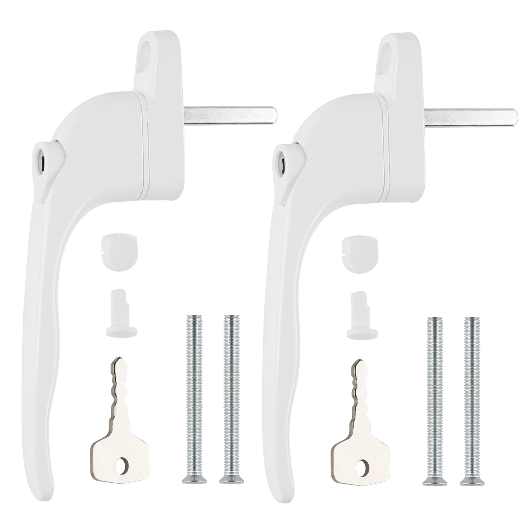 Dida Window Handle White, 2pcs UPVC Window Handles, White Double Glazed, Universal Lockable, Fits Left and Right Hand, 40mm Spindle Length