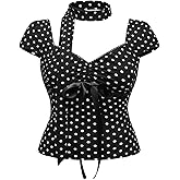 Floerns Women's Plus Size Y2k Polka Dots Tops Bow Tie Front Sweetheart Neck Cute Top with Scarf
