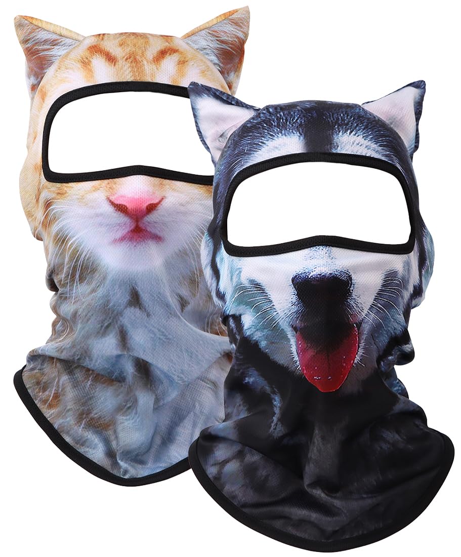 Photo 1 of 3D Cat Ski Balaclava Sheisty Face Mask with Ears Cute Animal Ski Mask for Music Festivals Raves Party Outdoor Activities 2pack cat+Dog