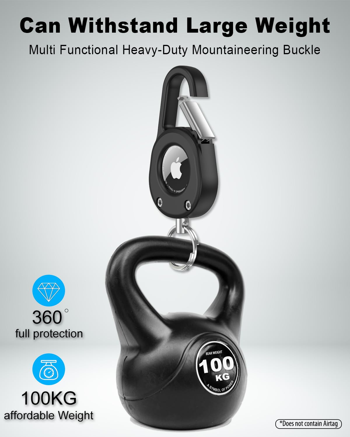 SCALLOP Schlüsselanhänger für AirTag (1. und 2. Generation), mit Karabiner, dicker, harter PC-Luftmark-Halter, IPX8 wasserdicht, sicheres Schloss, Universal-Rad-Schlüsselanhänger (Schwarz, 1 Stück) 5