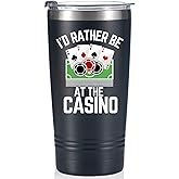 Onebttl Gambling Gifts, Casino Gifts for Men & Women for Christmas, Birthday, 20 Oz Stainless Steel Tumbler with Straw & Lid, Black - I'd Rather Be at the Casino