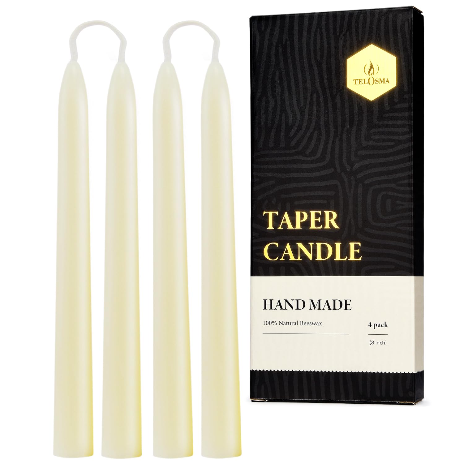 Photo 1 of 8 inch Beeswax Taper Candles 4 Pack - All Natural, 100% Pure Unscented Bee Wax Candle, Dripless, 5 Hours Burnning Time -Off White