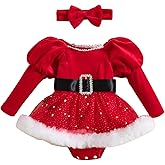 Gureui Toddler Baby Girl Christmas Dresses Long Sleeve Romper Dress Infant Santa Claus Princess Outfit