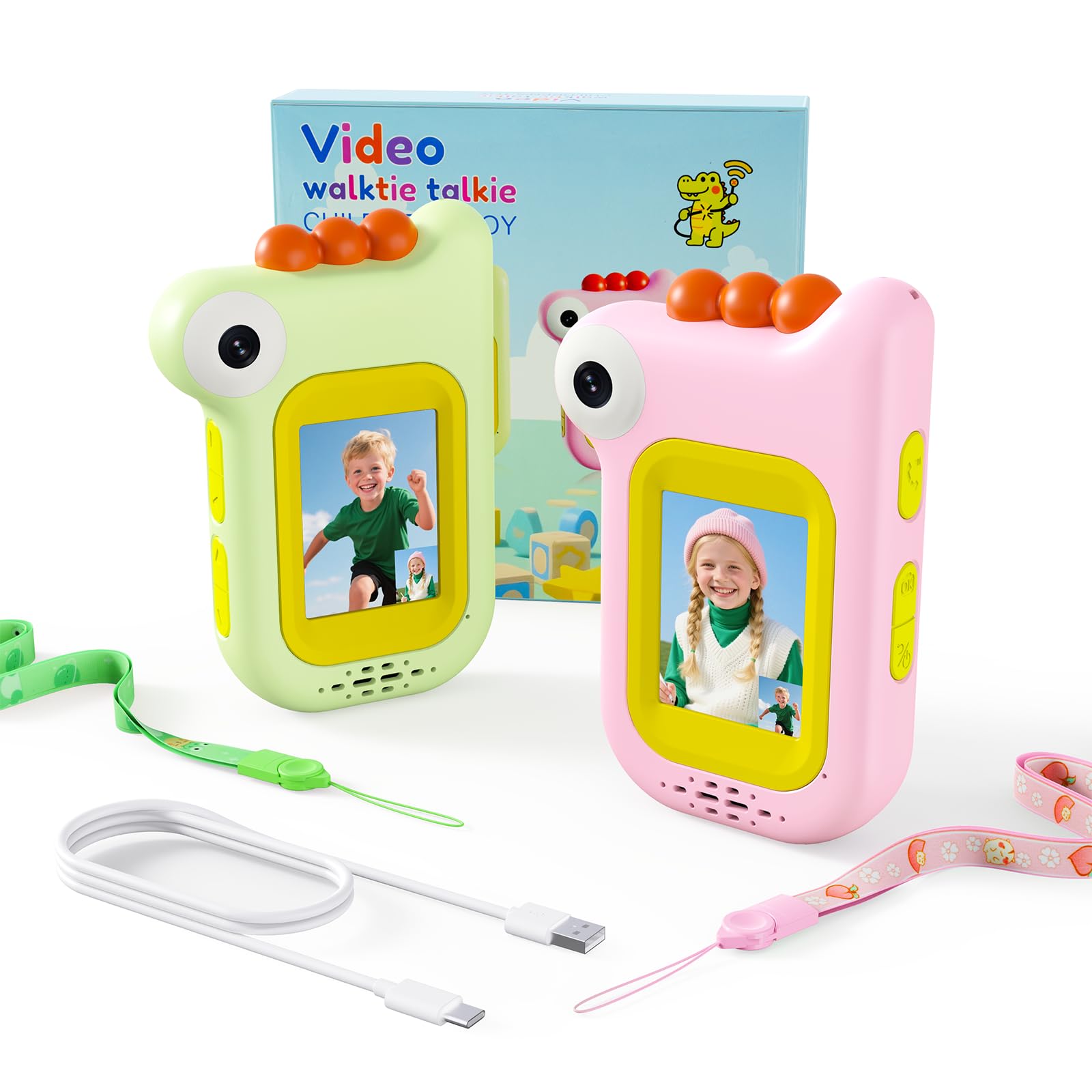 Video Walkie Talkies for Kids with 6 Voice Effects, Upgraded Front and Rear Cameras, Toys Christmas Birthday Gifts for Age 3-12 Year Old Girls Boys(Green/Pink)