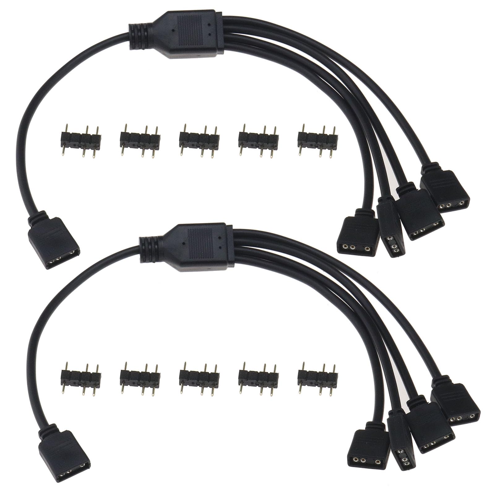 2PCS ARGB Splitter Cable 5V 3 Pin Addressable RGB 1 to 4 Connector with 10PCS Male Pins for Computer Chassis CPU Cooler and 5V ARGB Fan 29.8cm Length