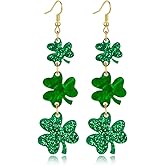 St. Patrick’s Day Earrings for Women – Lucky Green Shamrock Acrylic Dangle Earrings – Perfect Irish Festival Jewelry Gift for St. Patrick’s Day Outfits and Shirts