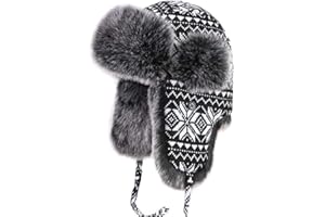 AICHUAN Winter Knit Aviator Hat Russian Ushanka Cossack Trapper Pilot Cap Hat with Faux Fur Lining for Women Men