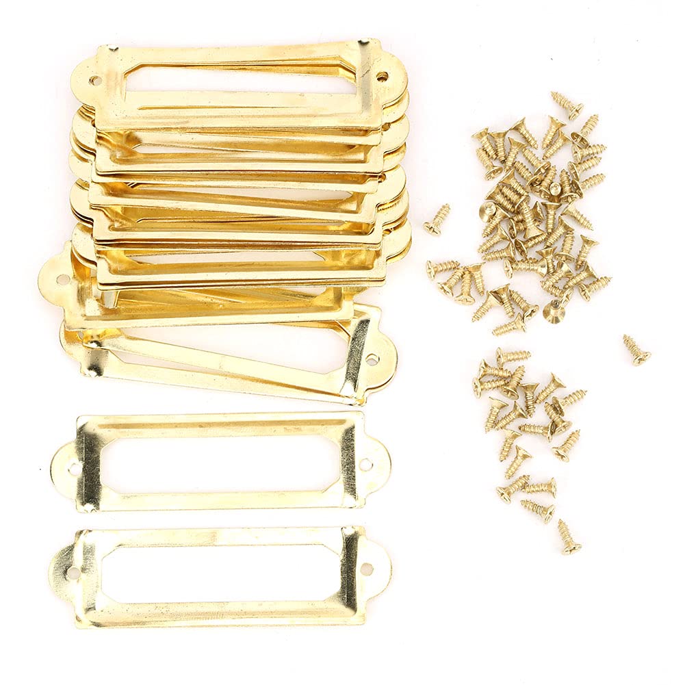 20Pcs Label Card Frame 52mm x 18mm Metal Label Holder Office File Cabinet Drawer Name Card Cupboard Carpenter Repair Decoration(Yellow Bronze)