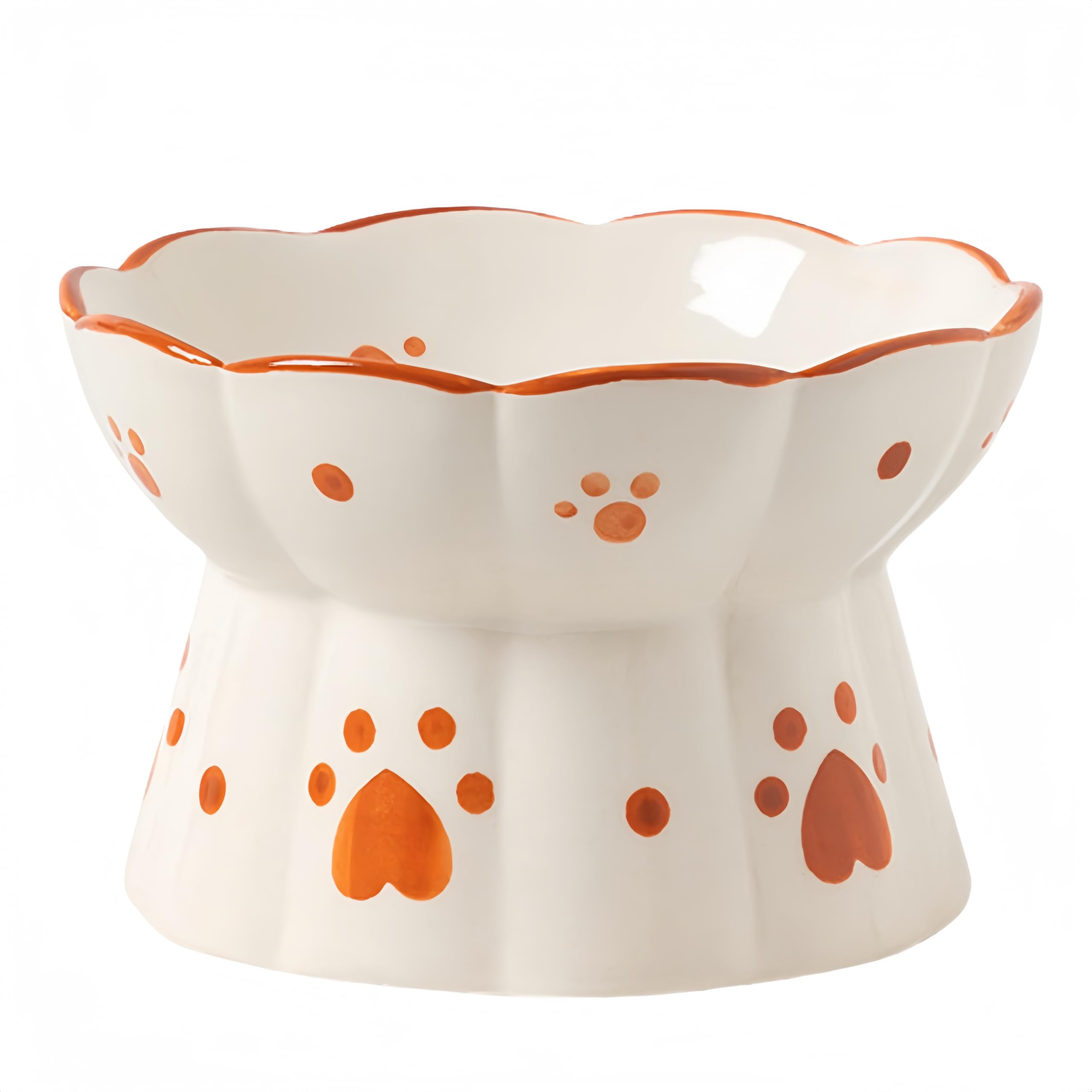 MEETOZ Ceramic Cat Feeder, Elevated Cat Feeding Bowls with Stand Flat mouth Water Bowls, Neck Protective Bowl for Pets Raised Cats Feeder, Stress Free for Cats and Small Dogs