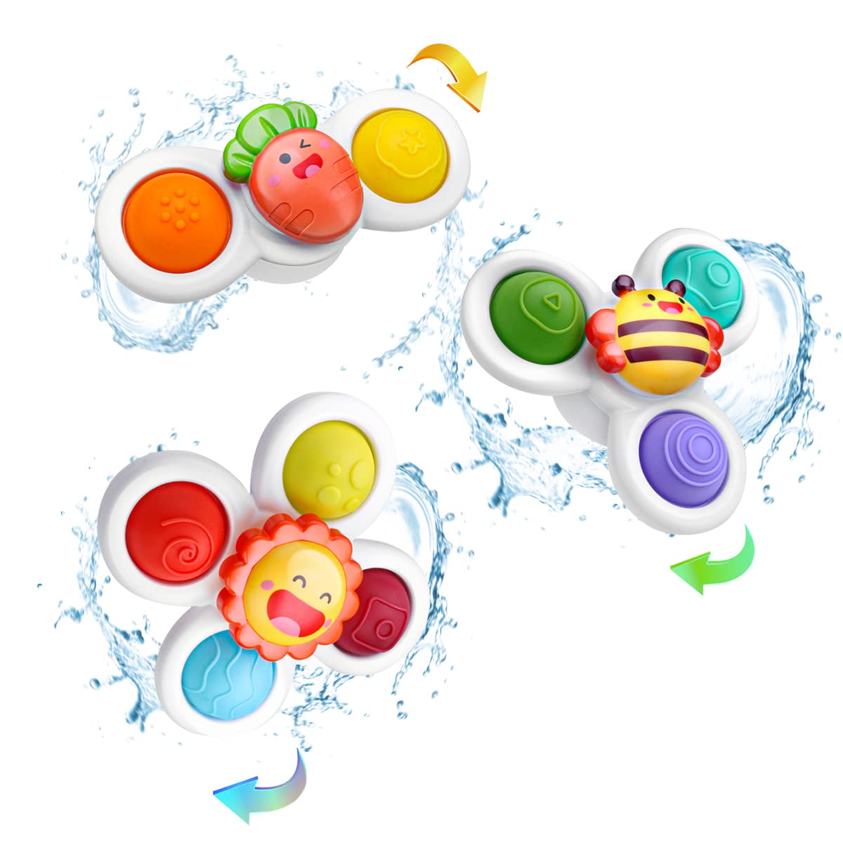 Suction Cup Fidget Spinner Toys - Sensory Bath Toys for Toddlers +3 - Stress Relief and Anxiety Spinning Top - Early Learning Birthday Gift - Travel Toy for +3 Years Old for Babies