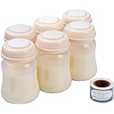 Phanpy Breast Milk Storage Bottles 6pcs with Handwriting Stickers, 6oz Breastmilk Storage Containers for Fridge, Wide Neck Breast Milk Freezer Storage Organizer, Compatible with Phanpy Breast Pump