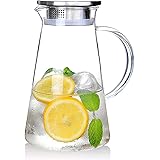SUSTEAS 2.0 Liter 68 ounces glass pitcher with lid iced tea pitcher water jug hot cold water ice tea wine coffee milk and jui