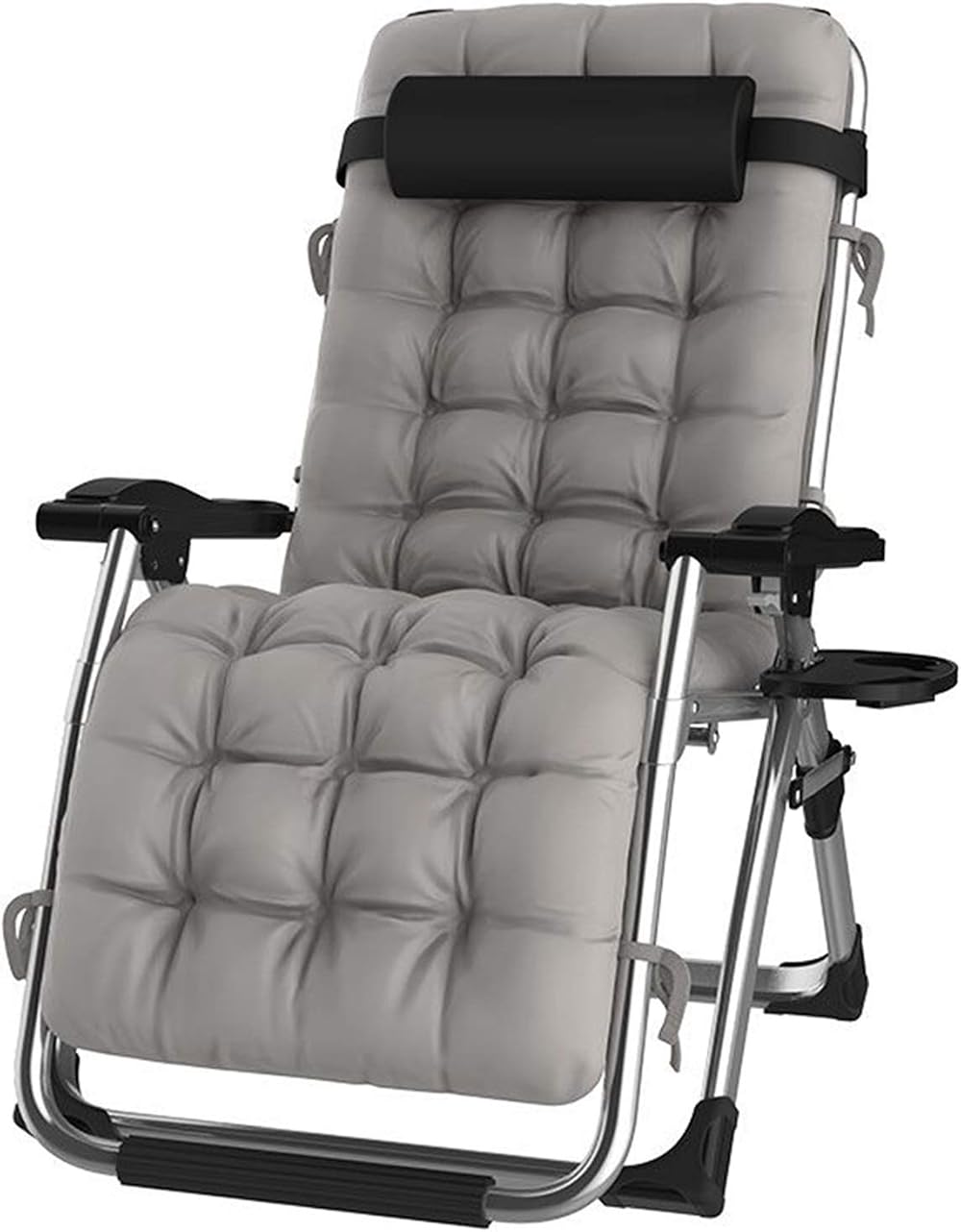DQCHAIR Sun Lounger Outdoor Zero Gravity Chair with Cup Holder Silver