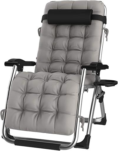 DQCHAIR Sun Lounger Outdoor Zero Gravity Chair with Cup Holder Silver