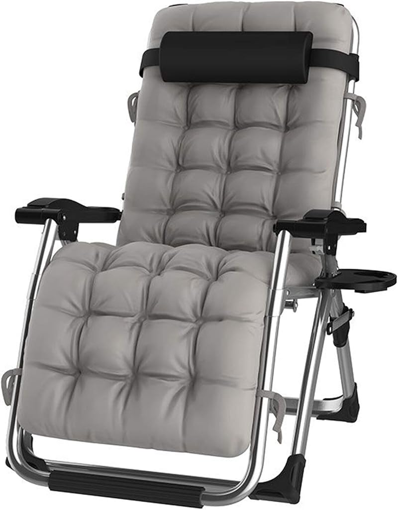 DQCHAIR Sun Lounger Outdoor Zero Gravity Chair with Cup Holder Silver