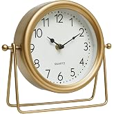EMAX HOME Vintage Golden Table Clock - Elegant Battery Operated Office, Living Room, and Bedroom Clock with Minimalist Design Gold Table Decor 22x19.5x5.5cm