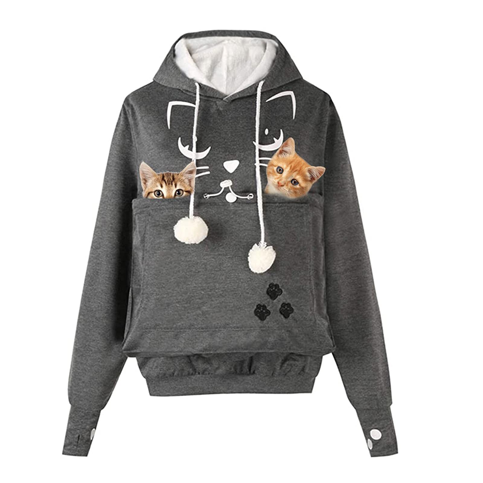 AMOYUN Pet Holder Hoodie, Cat Pouch Sweatshirt Plus Size Puppy Pullover Long Sleeve Dog Carriers Hooded Shirt Warm Big Pouch Top for Small Animals Gray Unisex
