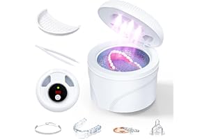 KKEKKE Ultrasonic Retainer Cleaner, 45kHz Retainer Cleaner Machine for Dentures, Mouth Guards, Aligner, Toothbrush Heads, Jewelry, 4 Modes Denture Cleaner with Digital Timer & 200ML Dental Cleaning Pod White