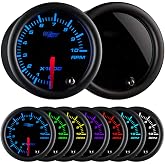 GlowShift Tinted 7 Color 10,000 RPM Tachometer Tach Gauge, 2-1/16" 52mm | Includes Wiring, Multi-Color Analog Display, Black Dial, Smoked Lens, For 1-10 Cylinder Gas Powered Engines