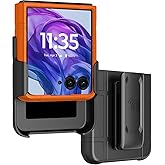 Case with Clip for Motorola RAZR+ 2024/2025, Nakedcellphone Textured Slim Hard Cover and [Rotating/Ratchet] Belt Hip Holster Holder Combo for Moto RAZR Plus '24 or '25 Flip Phone - Orange