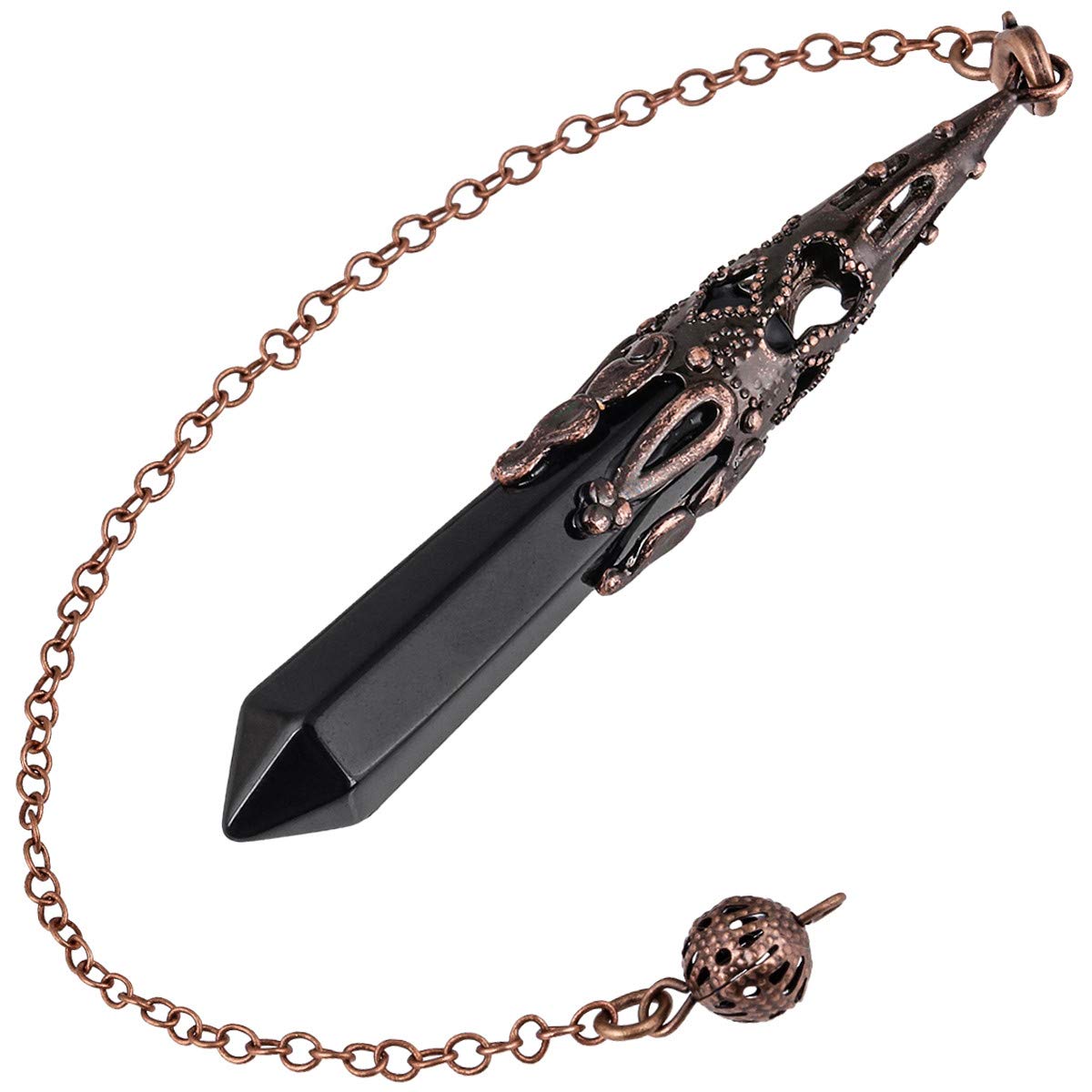 Nupuyai Vintage Obsidian Crystal Point Dowsing Pendulum for Healing Divination Scrying, Hexagonal Gemstone Pendant Pendulum with Chain