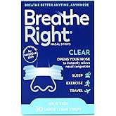 Breathe Right Nasal Strips to Stop Snoring, Drug-Free, Clear for Sensitive Skin, 30 count (Pack of 2) ( Pack May Vary )