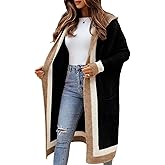 yoeasy Women's Color Block Striped Hooded Knit Long Cardigan Sweaters Oversized Open Front Long Sleeve Outwear Coat