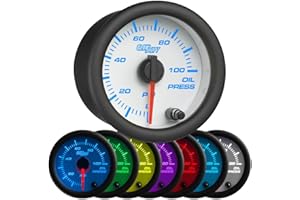 GlowShift White 7 Color 100 PSI Oil Pressure Gauge Kit - Includes 1/8-27 NPT Electronic Sensor & Wiring - Multi-Color Display