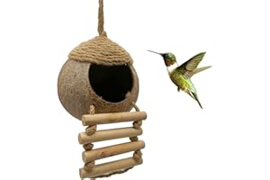 REBECCA ONLINE Coconut Bird Nest Hut with Ladder for Parrots, Parakeets, Conures, Cockatiel - Small Pet Cage Habitat Decor