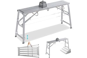 Noliven Portable Scaffolding Platform, Adjustable Work Platform 79(L) x15(W) x35-57(H)'', Maximum Load of 800 lbs, Alloy Folding Work Platform Bench for Car Washing, Repairing, Painting, Drywall