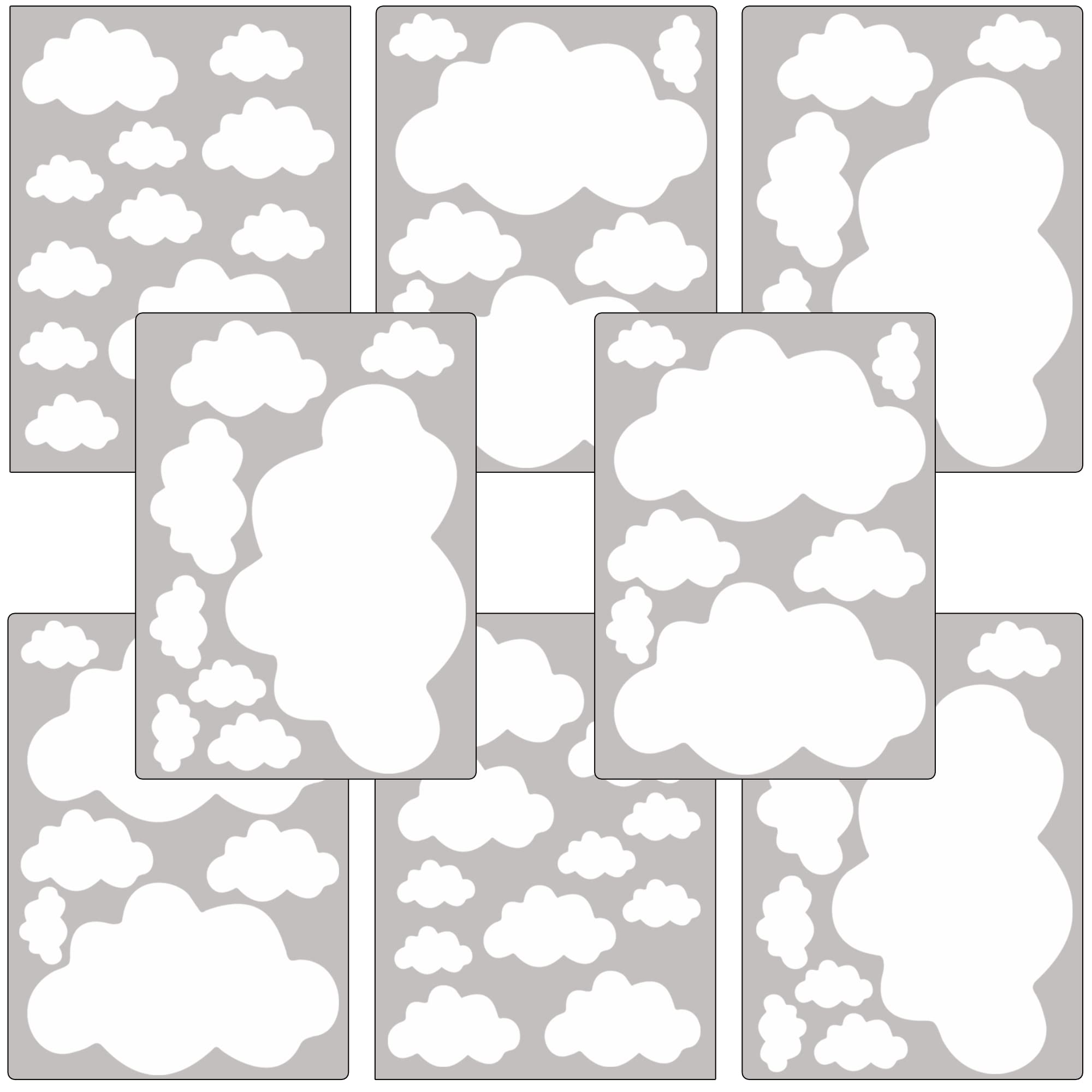 PREMYO Set of 70 Cloud Wall Stickers Kids - Nursery Decor Easy to Apply - Decals for Bedrooms for Girls Boys White