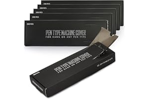 Tattoo Machine Covers 5-Box Set,Denergy Multi-Pack 600pcs Tattoo Pen Covers Pen Type Machine Sleeves for Cartridge Tattoo/PMU Machine (Black Standard 1000 Count (Pack of 5))