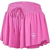 QooNoo 2 in 1 Athletic Shorts for Women Flowy Running Butterfly Shorts with Pockets High Elastic Gym Shorts Tennis Skorts