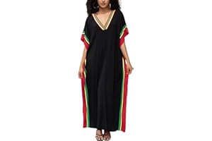 KECVOT Kaftan Dresses for Women V-Neck Print Swimsuit Cover Up Plus Size Beach Caftan Lounge Dress
