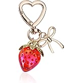 Gosknor Strawberry Keychain for Women, Heart-Shaped Key Chain with Bow Charm Cute Strawberry Bow Decor Stylish Key Ring for Key Wallet Backpack Bag Purse Accessories