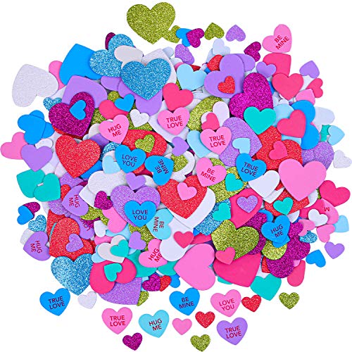 Ruisita 500 Pieces Foam Hearts Stickers Valentine's Day Conversation