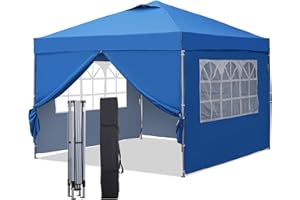 GDY 10x10ft Pop Up Canopy Tent with Sidewalls, Outdoor Canopy Tent, Beach Tent, Easy Set up Gazebo for Events, Parties, Camping, Blue.