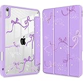 Tuiklol Case for iPad Air 11 Inch (M3 2025/M2 2024) / iPad Air 10.9 Inch 2022 2020 Air 5th /4th Gen, Buit in Pencil Holder with Shockproof Cover Clear Transparent Back Auto Wake/Sleep, Bow-Purple