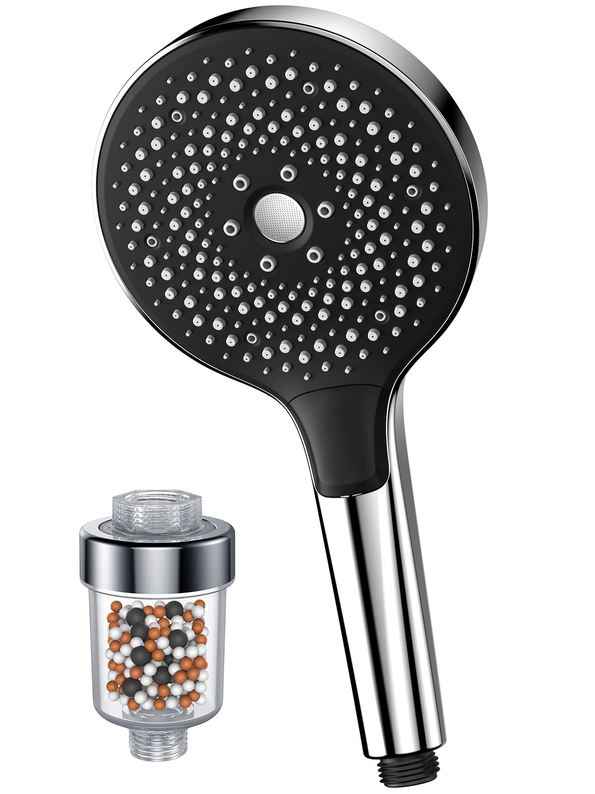 SREWOHS Water-Saving Shower Head with Filter - Economy Shower Head Rain Shower Pressure Increasing with 4 Jet Types, Hand Shower High Pressure (Shower Head Without Hose), Chrome