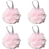 SEVENHEAD Bath Sponge Shower Loofahs,Pink, 50g/Piece, Mesh Pouf Bath Scrunchies Body Wash Puff(Set of 4)