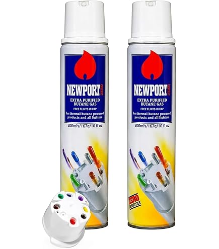 Amazon.com: Newport Butane Fuel Refill, 300ml Ultra Refined Lighter Fluid,  Near Zero Impurities, Universal Lighter Refill with 8 Adapter Tips & 2  Bonus Flints for Kitchen Torches, Refillable Lighters : Health & Household