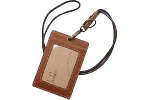 Boshiho Vertical Style Cowhide Leather ID Card Badge Holder with Heavy Duty Lanyard (Crazy Horse Leather)
