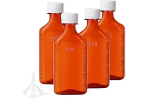 zoeynex 8oz Amber Plastic Medicine Bottles with Child-Resistant Caps (4 Pack) - Leak-Proof, Graduated (oz & ml) - Large Capacity for Home & Pharmacy - Includes Funnel