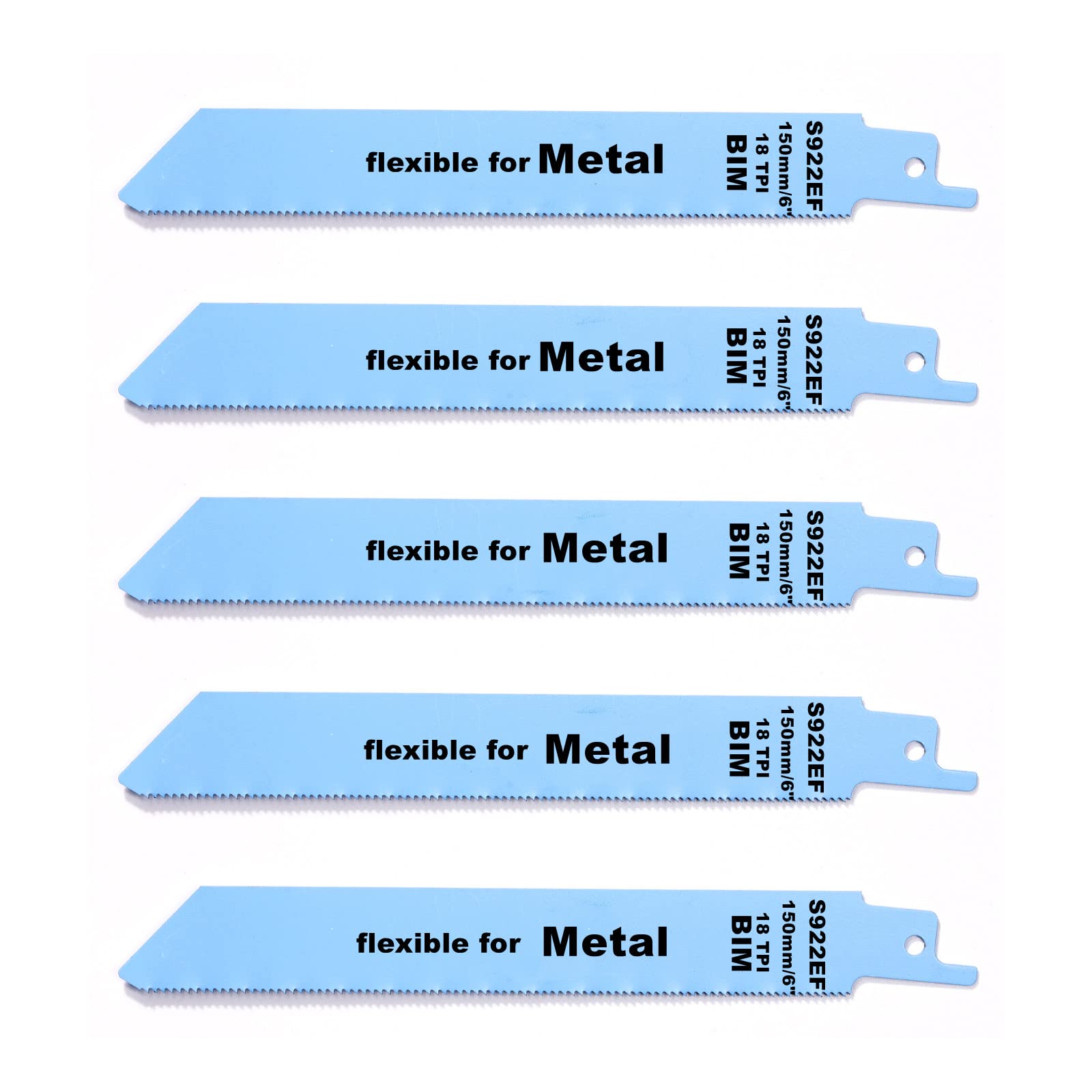 5Pcs 18TPI Reciprocating Saw Blades 150mm/6inch for Straight Line Cutting of Thin Metals, Pipes, Solid Materials