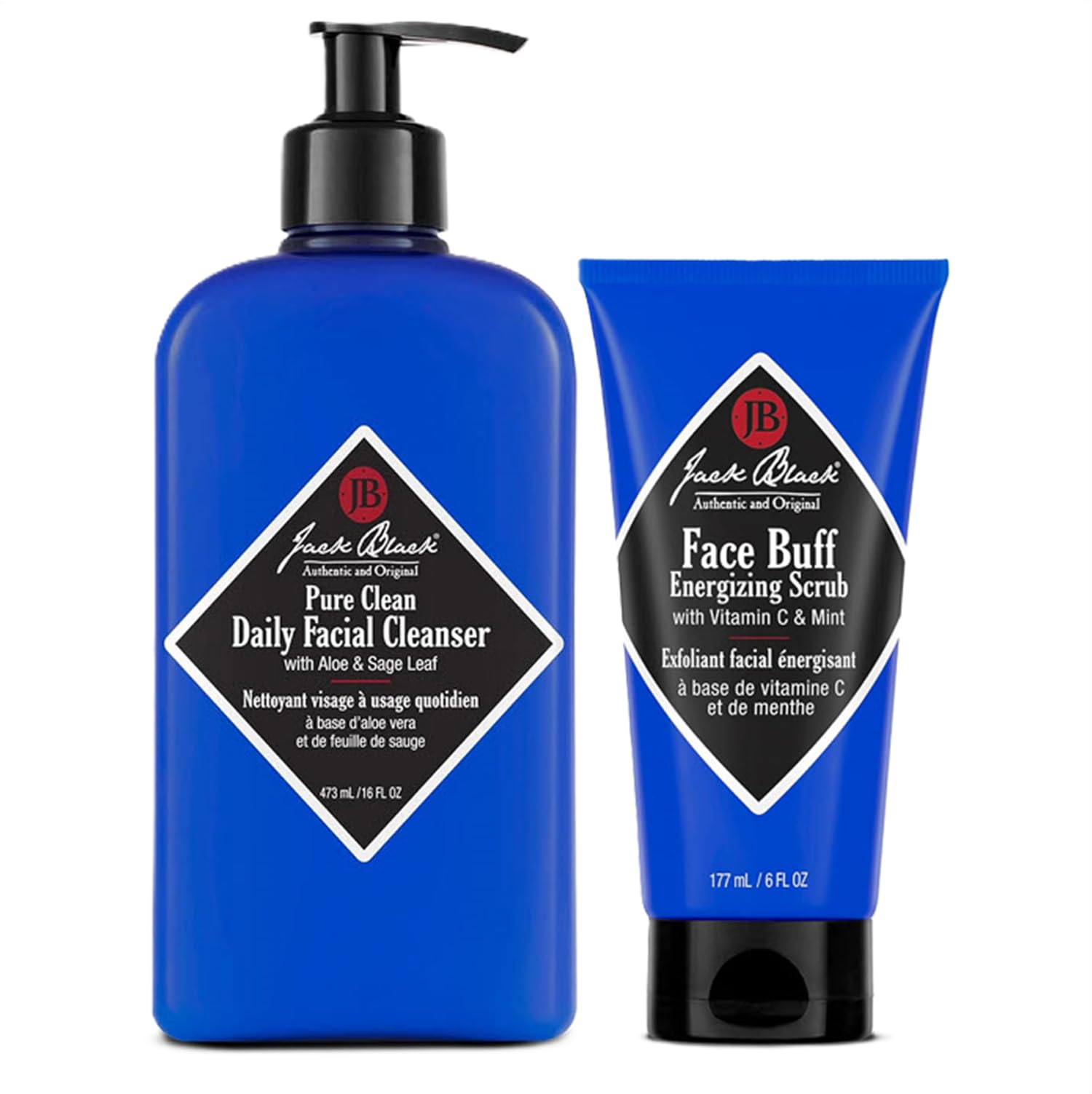 Jack Black Face Buff Energizing Scrub, 6 Fl Oz - Exfoliating Face Wash for Men + Jack Black Pure Clean Daily Facial Cleanser for Men - 2-in-1 Mens Facial Cleanser & Toner 16 Fl Oz Image