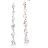 CZ Linear Earrings for Women Girls Sterling Silver Multi Teardrop Cubic Zirconia Crystal Simulated Diamond Rhinestone Long Bridal Dangle Drop Post Earrings for Wedding Prom Party Bride Bridesmaids