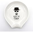 YROVWENQ Funny Kitchen White Ceramic Spoon Rests, Let’s Cook Coffee Tea Spoon Rest Holder for Men, Friends, Chef New House Housewarming Gift