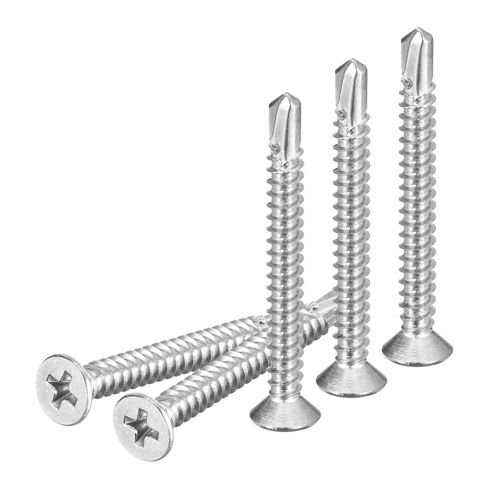 DTGN 50Pcs ST4.8x45mm Self Drilling Screws, 410 Stainless Steel Flat Head Phillips Sheet Metal Screw - Good for Wood to Metal, Furniture - Silver — image 1