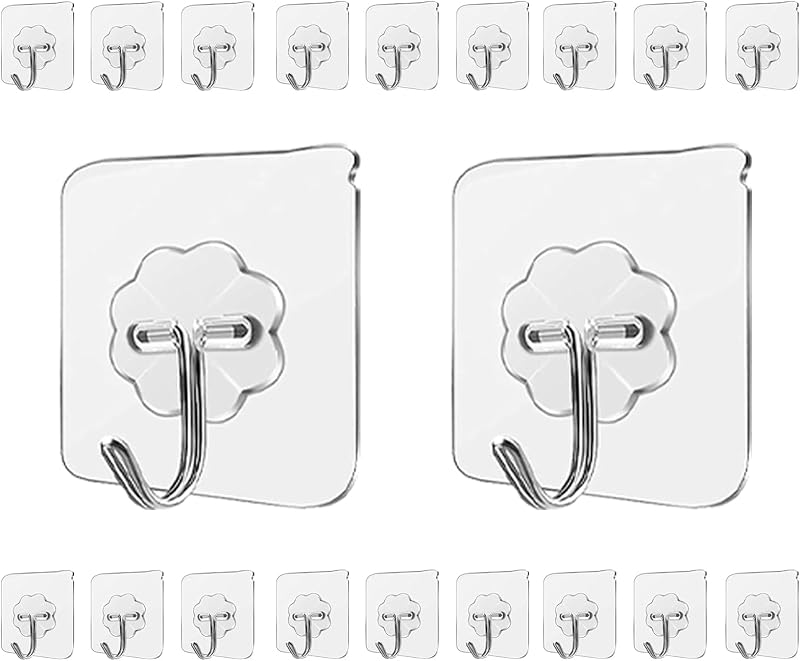 LABOTA 20 Pack Heavy Duty Adhesive Wall Hooks 10kg Stainless No Nails