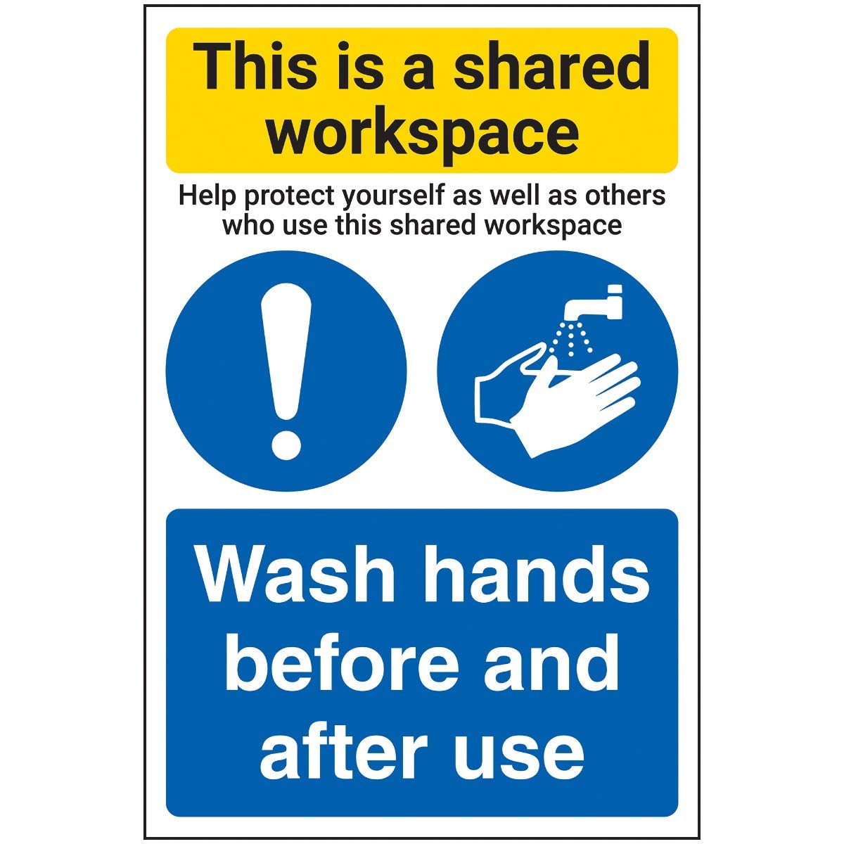 V Safety Shared Workspace/Wash Hands - 200mm x 300mm - Self Adhesive Vinyl
